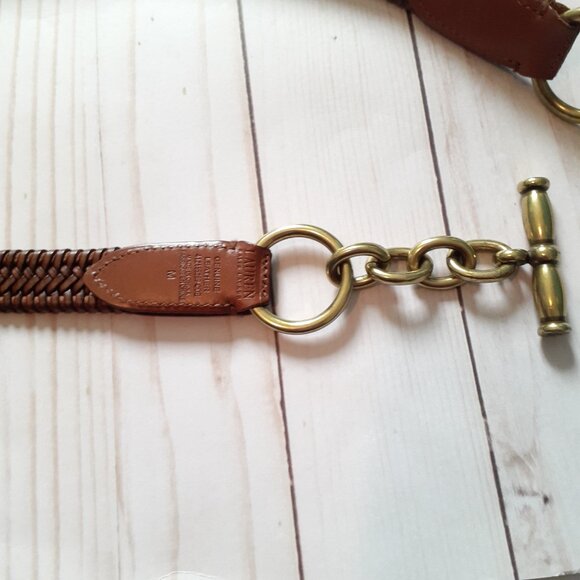 LRL Braided Leather Stretch Belt with Gold Toggle Closure/Buckle Brown Size M - Picture 8 of 15